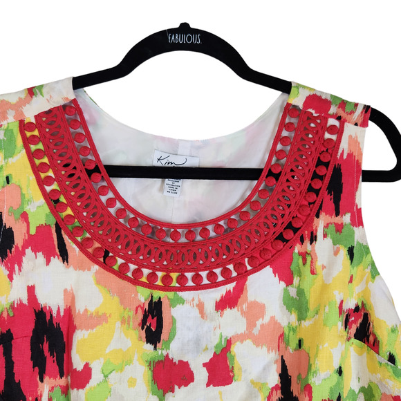 Kim Rogers Womens Dress 12 100% Linen Watercolor Floral Sleeveless Knee Length - Picture 3 of 6